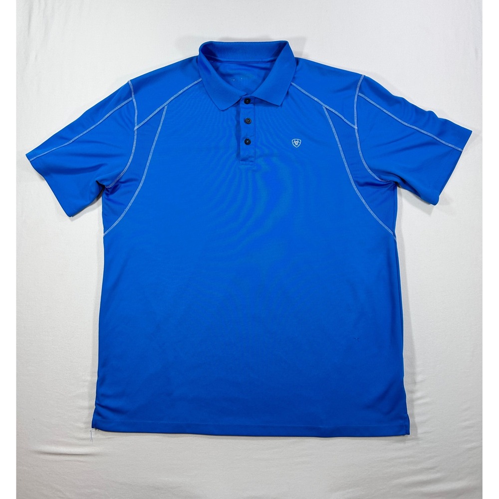 Ariat Tek Mens Blue Short Sleeve Performance Polo Shirt XL Contrast Stitching